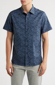 Nordstrom Leaf Print Short Sleeve Stretch Button-Up Shirt