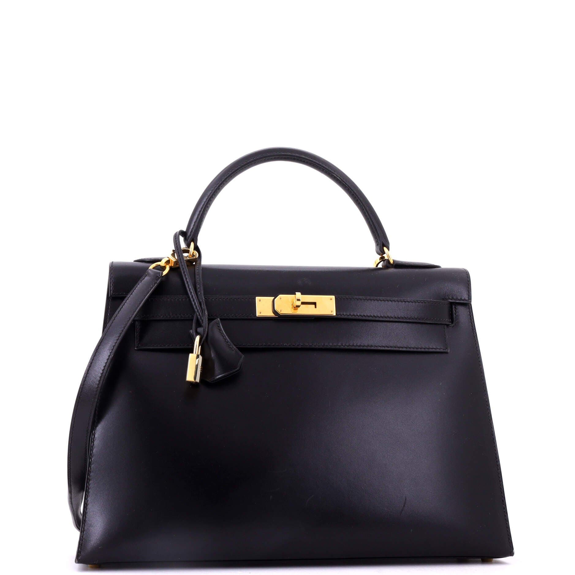 Pre-Owned Hermes Kelly Handbag Black Box Calf with Gold Hardware 32, Alternate, color, Noir