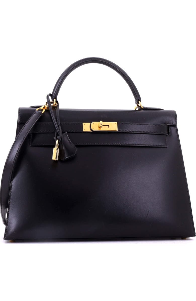 Pre-Owned Hermes Kelly Handbag Black Box Calf with Gold Hardware 32, Alternate, color, Noir
