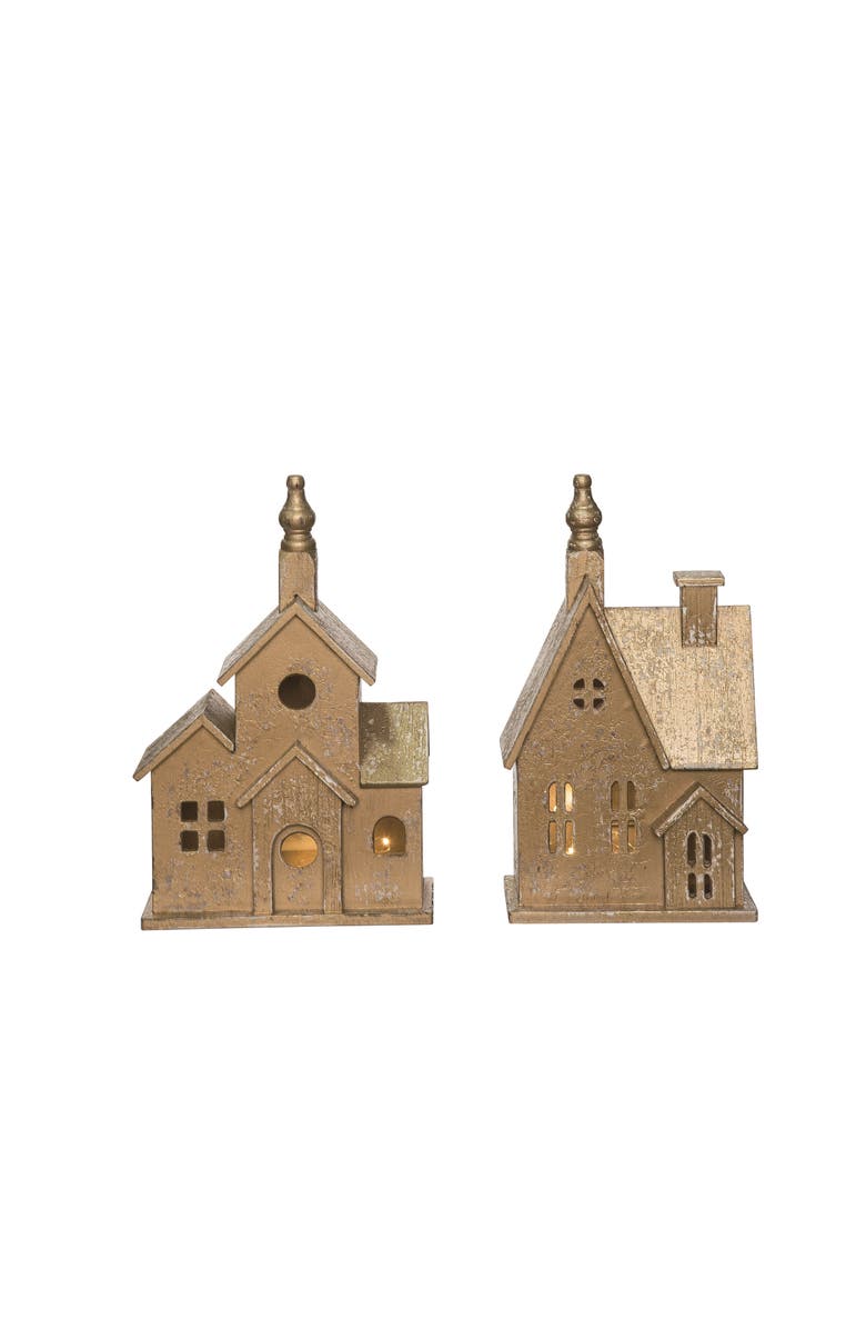 Transpac MDF Light Up Metallic Christmas Home Decorations Set of Two, Main, color, 