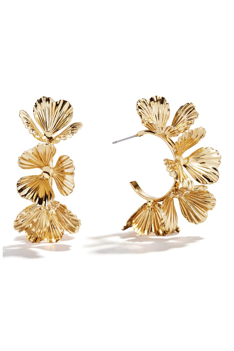 Fiorella Floral Hoop Earrings, Main, color, GOLD