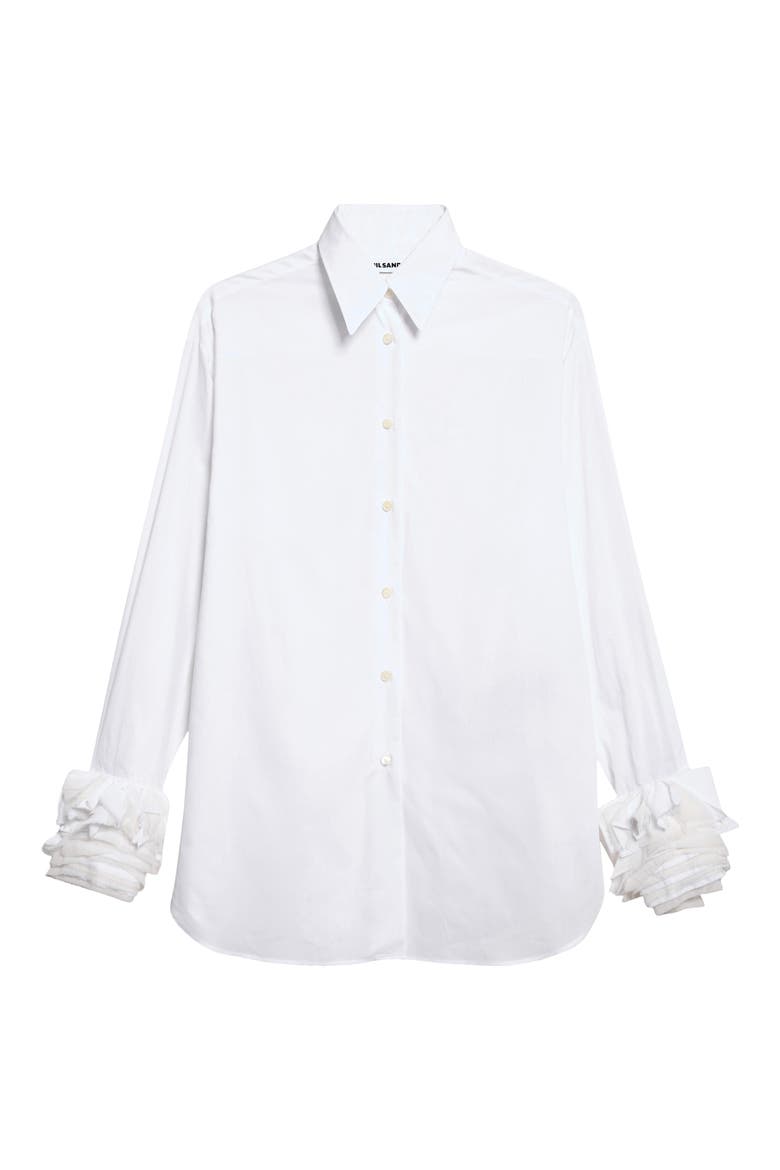 Layered Cuff Cotton Muslin Button-Up Shirt, Main, color, OPTIC WHITE