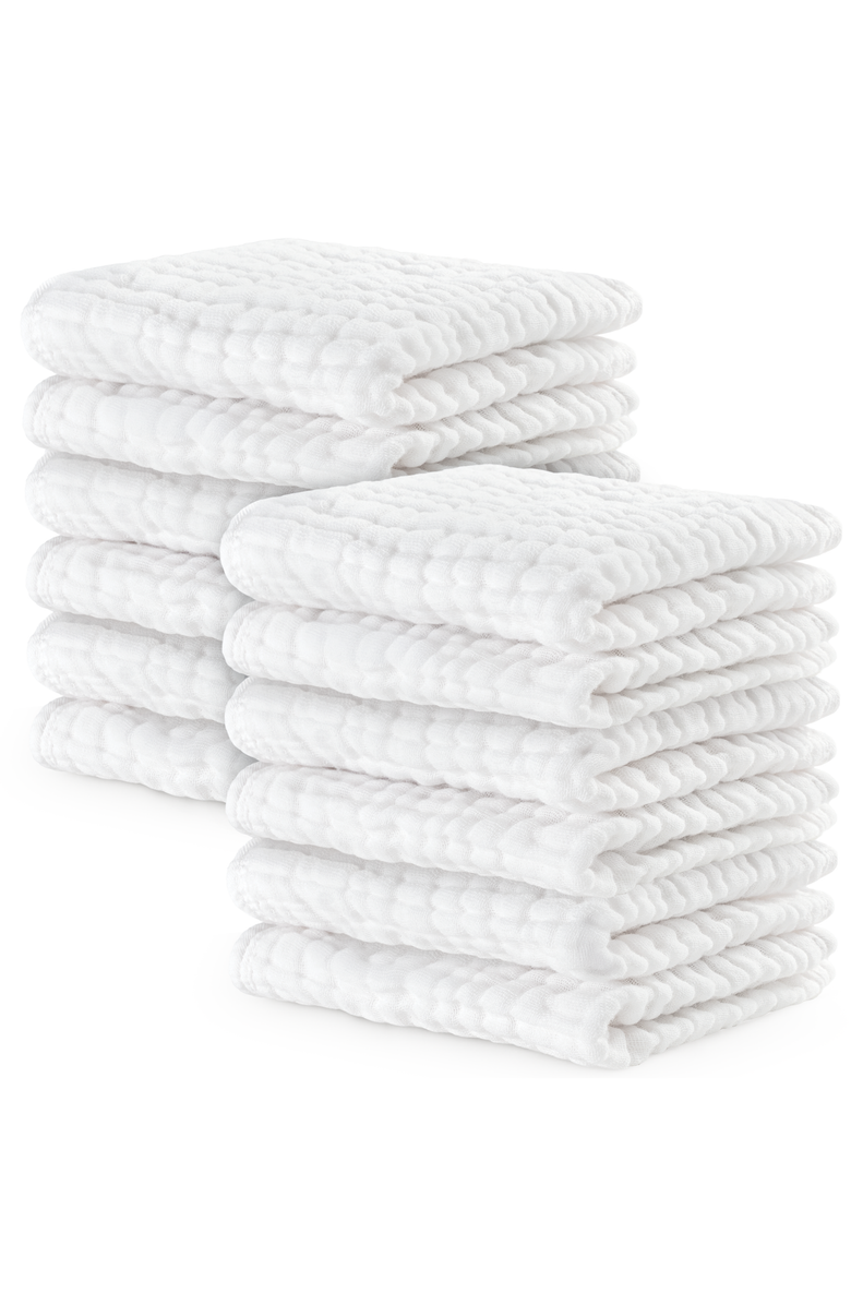 Comfy Cubs Muslin Washcloths - Pack of 10, Main, color, White