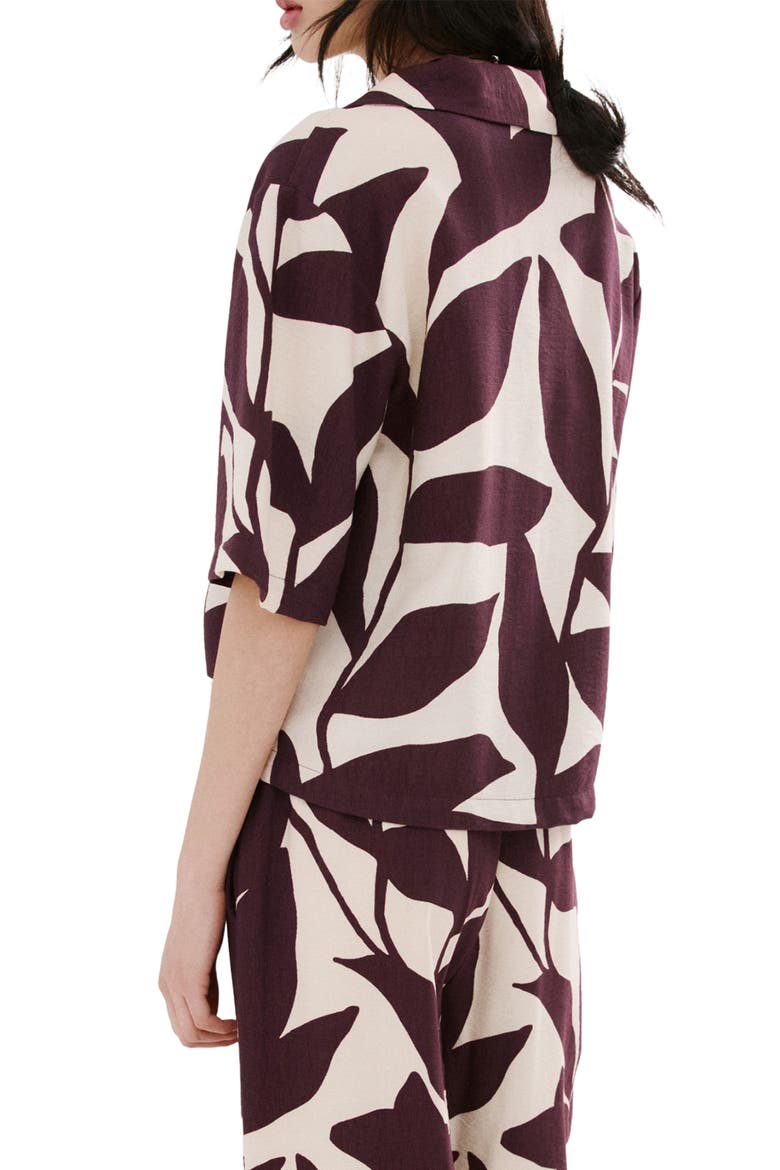 Print Short Sleeve Button-Up Shirt, Alternate, color, ECRU/DARK BROWN