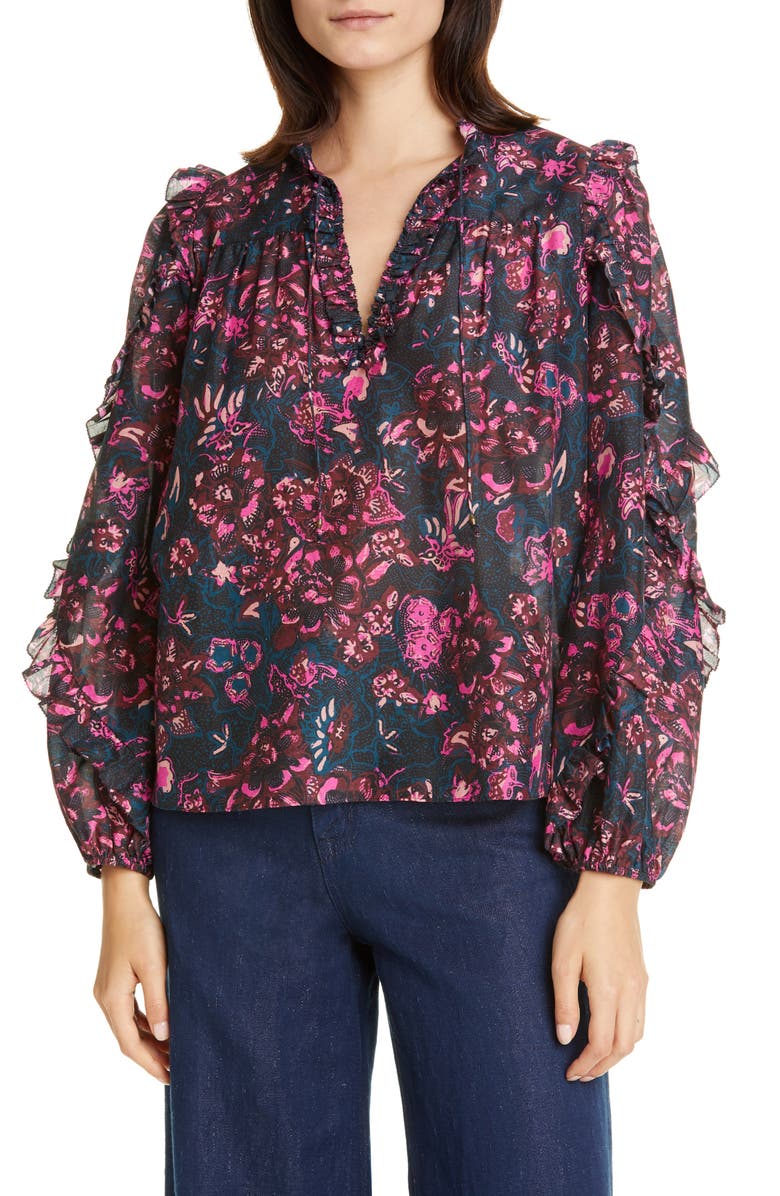 Ulla Johnson Rana Ruffle Floral Blouse, Main, color,