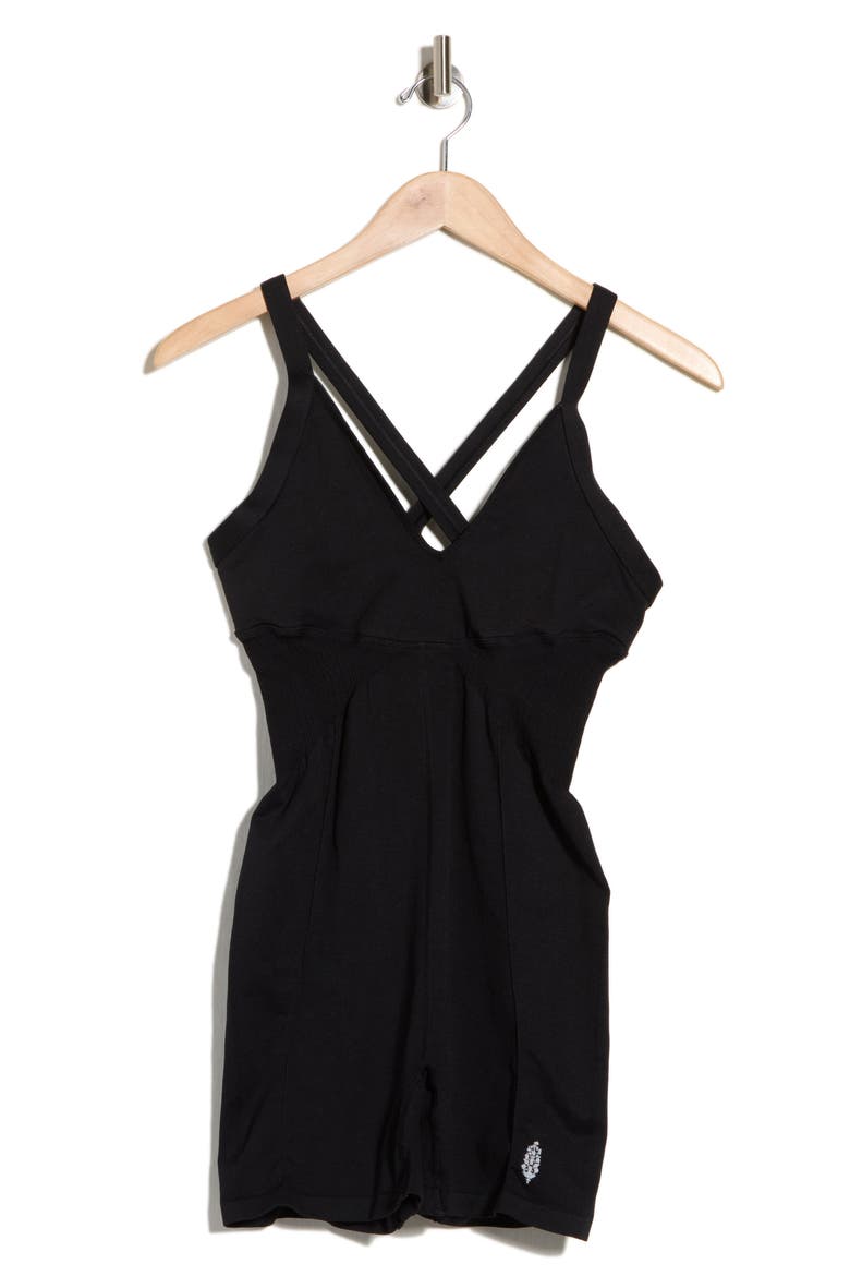 Good Karma Plunge Romper, Alternate, color, BLACK
