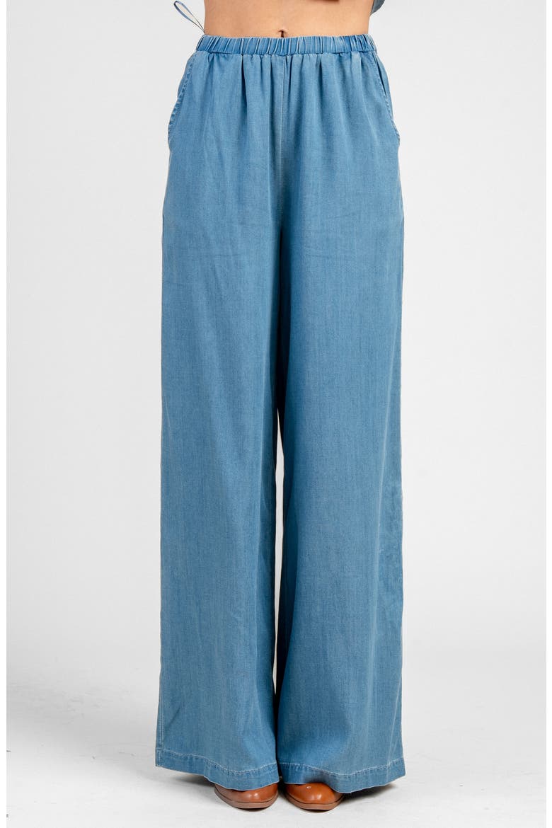 Shirred Wide Leg Chambray Jumpsuit, Alternate, color, CHAMBRAY