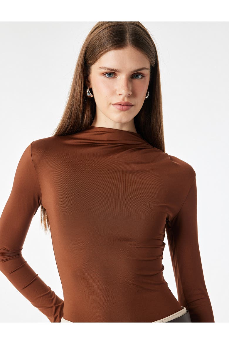 High Neck Bodysuit, Alternate, color, BROWN