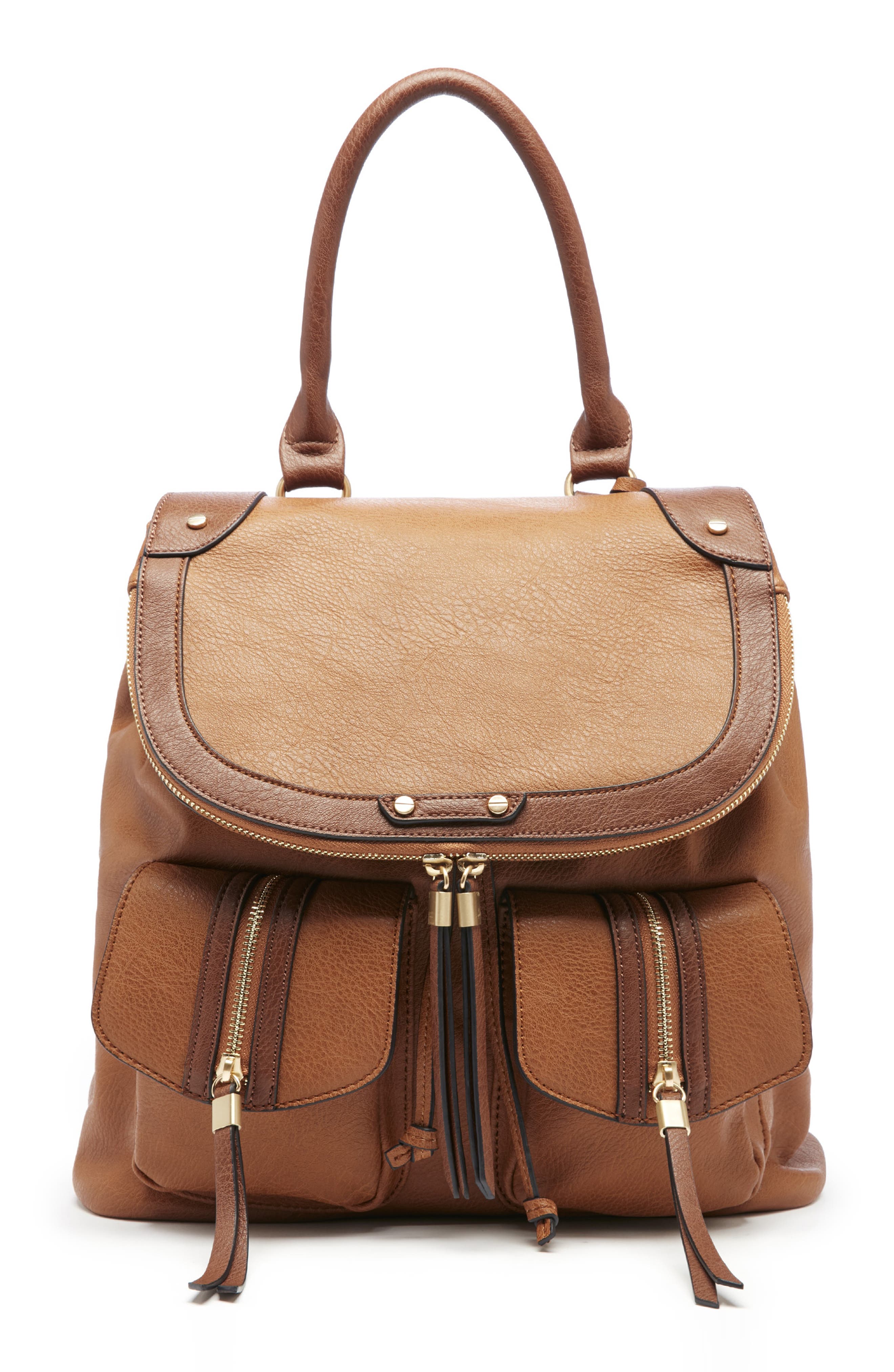 Sole Society Happy Faux Leather Backpack, Main, color, 