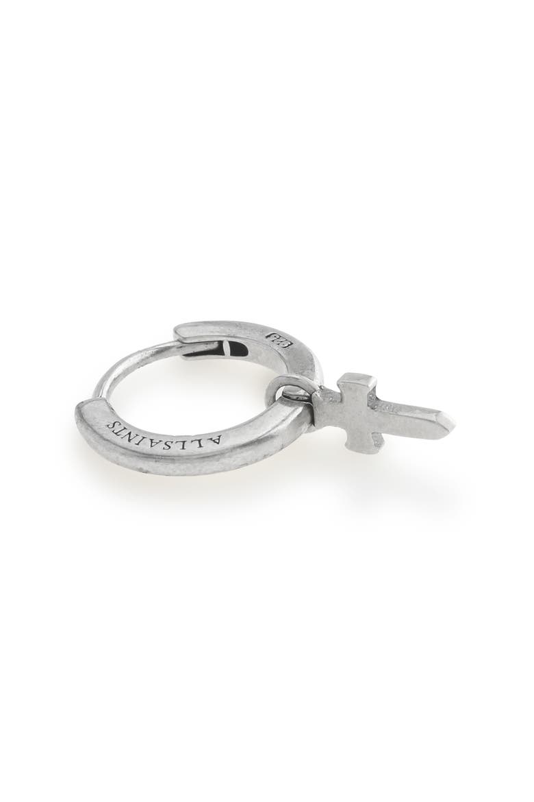 Men's Cross Huggie Hoop Earring, Alternate, color, WARM SILVER