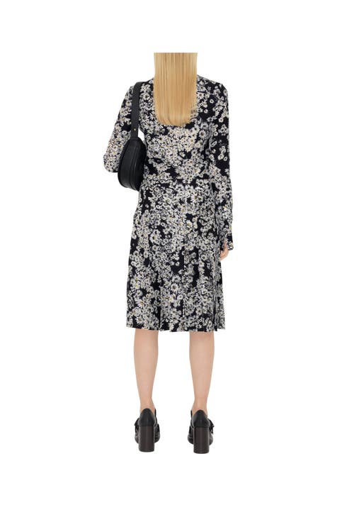 Burberry Flower Print Button Down Silk Top In Black