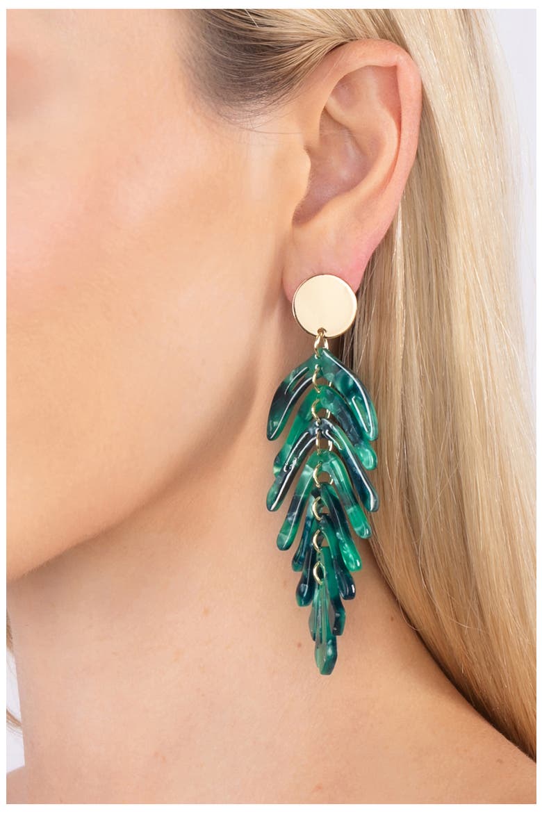 Leaf Drop Statement Earrings, Alternate, color, GREEN