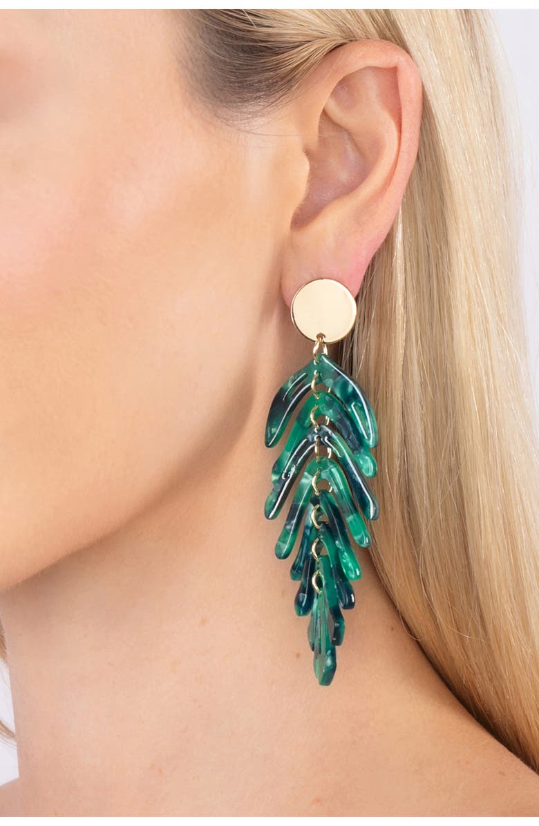 EYE CANDY LOS ANGELES Leaf Drop Statement Earrings, Alternate, color, Green