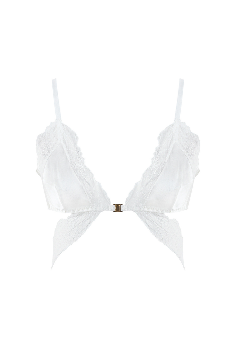 Mercy Bra - Silk & Lace Front-Closure Demi Bra, Alternate, color, White