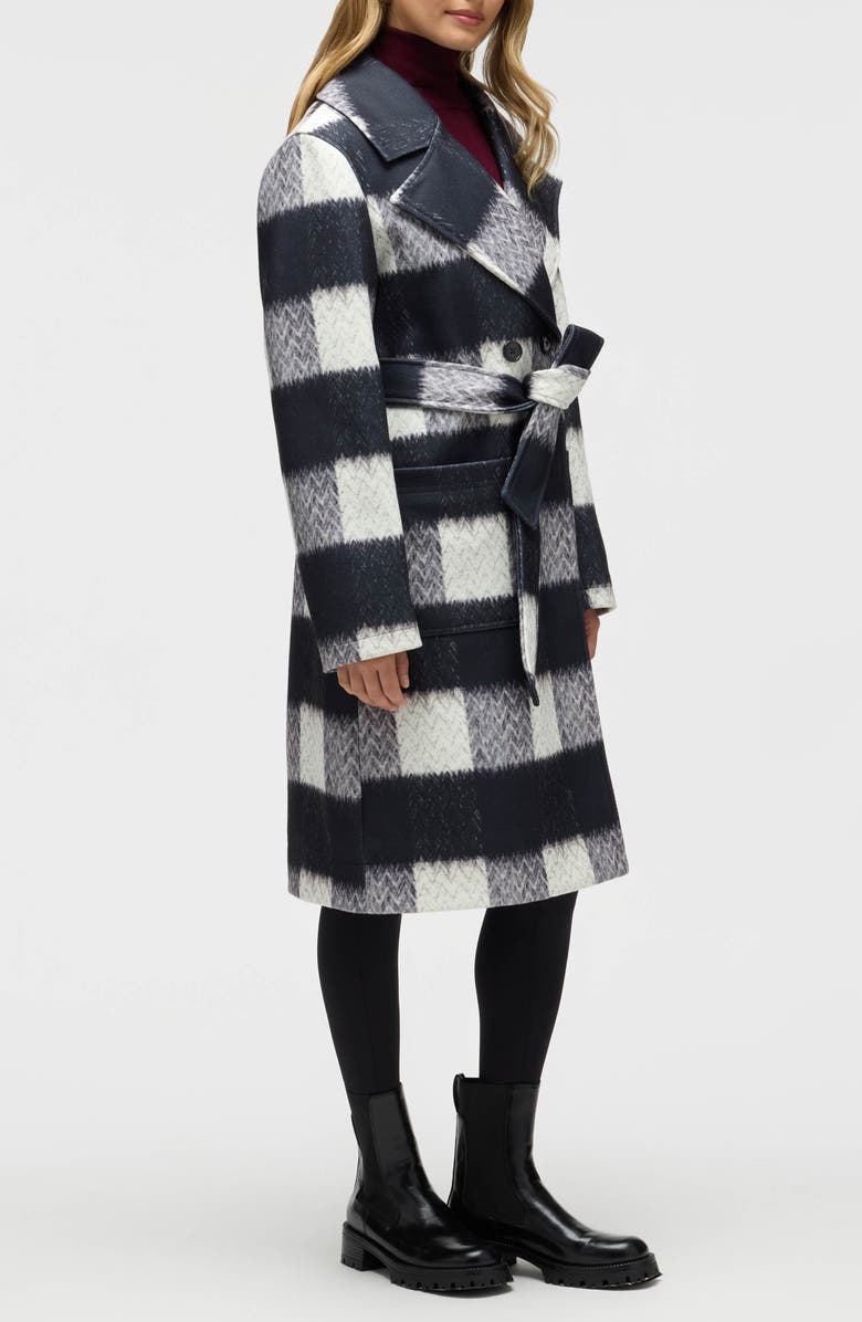 NVLT Buffalo Plaid Belted Double Breasted Coat, Alternate, color, Black/ White