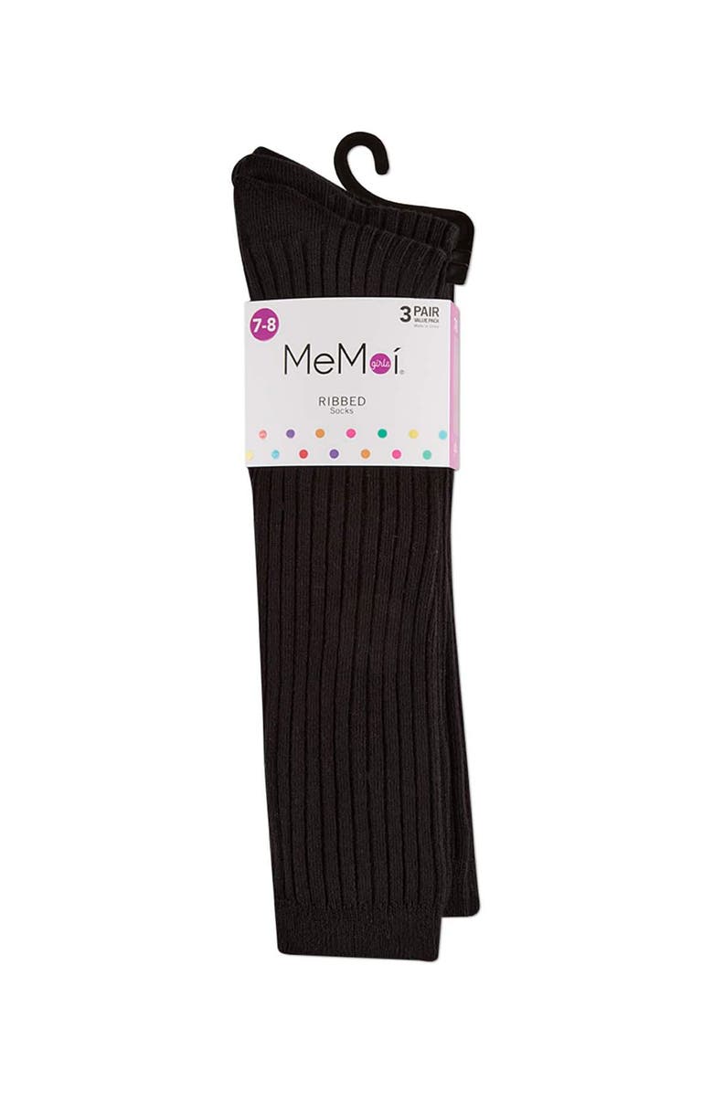 MeMoi 3 Pack Classic Ribbed Knee Socks, Alternate, color, Black