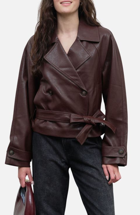 Faux Leather Trench Jacket