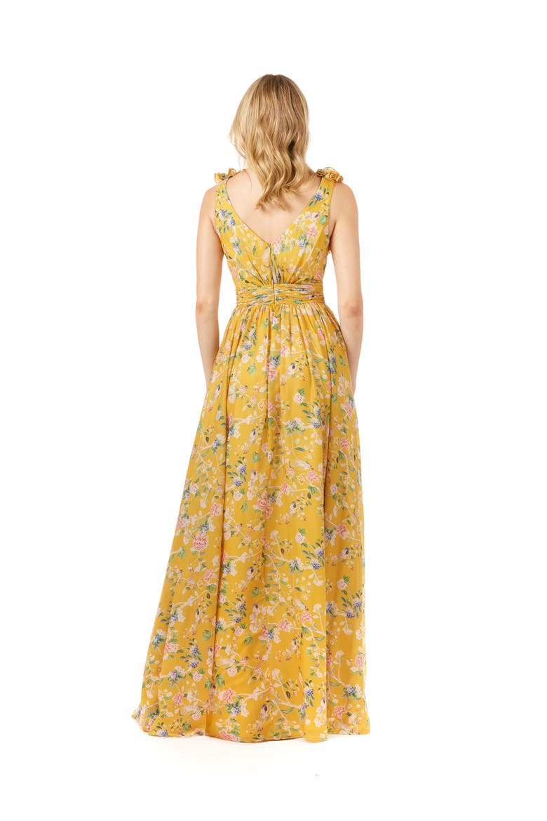 V-Neck Long Print Gown with Straps, Alternate, color, YellowPrint