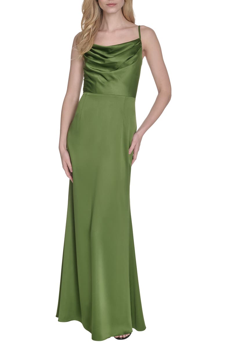 Vince Camuto Satin Cowl Neck Gown, Main, color, Olive