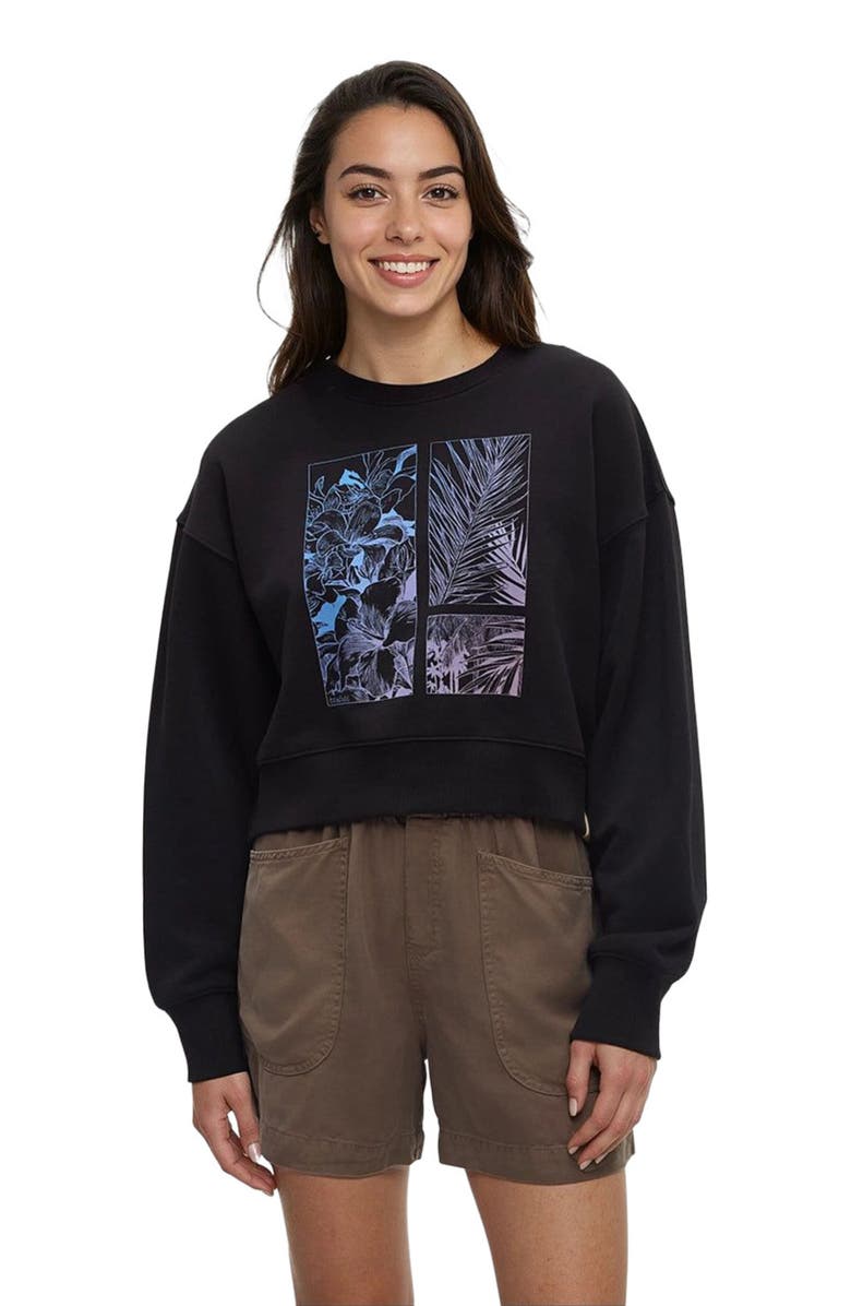 tentree Framed Haitian Blooms Oversized Crop Crew, Alternate, color, Meteorite Black/Pink Sand