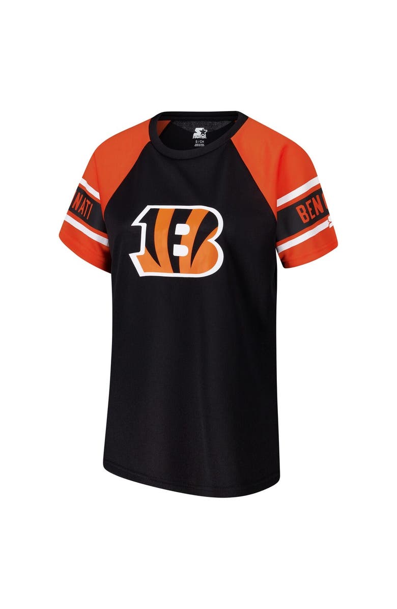 STARTER Women's Starter Black Cincinnati Bengals 1st Rounder Color Block Raglan Top, Alternate, color, Black
