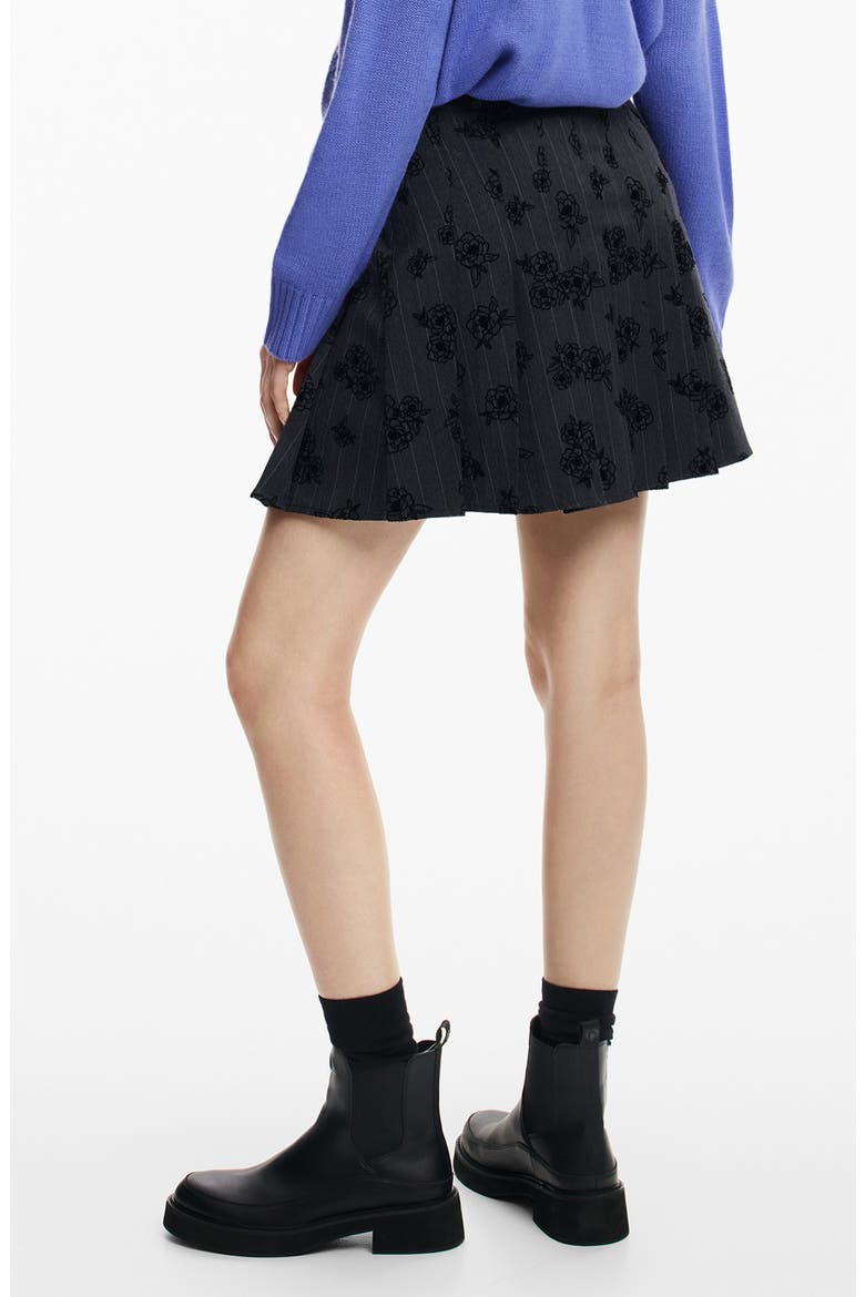 Dalian Tonal Embroidery Pleat Miniskirt, Alternate, color, BLACK