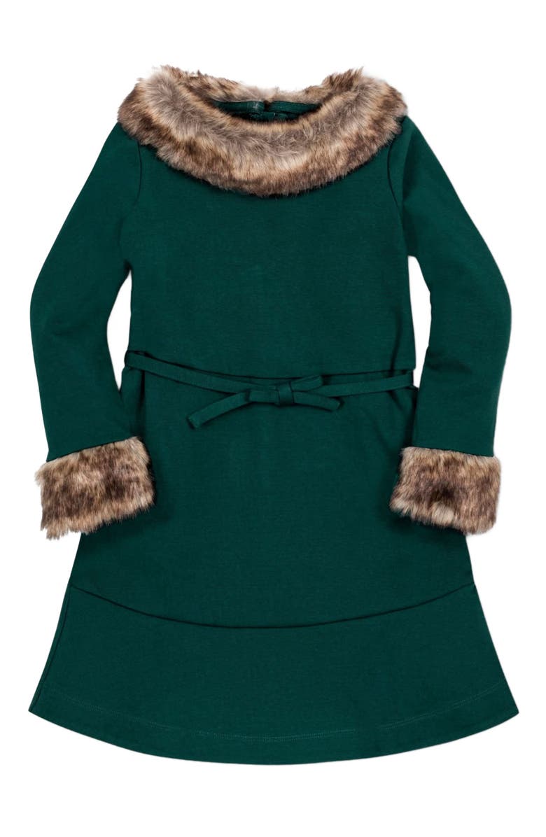 Hope & Henry Girls' Long Sleeve Ponte Dress with Faux Fur, Toddler, Alternate, color,