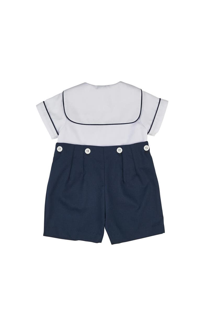 Florence Eiseman Navy Pique Button on Shortall, Alternate, color, Navy / White