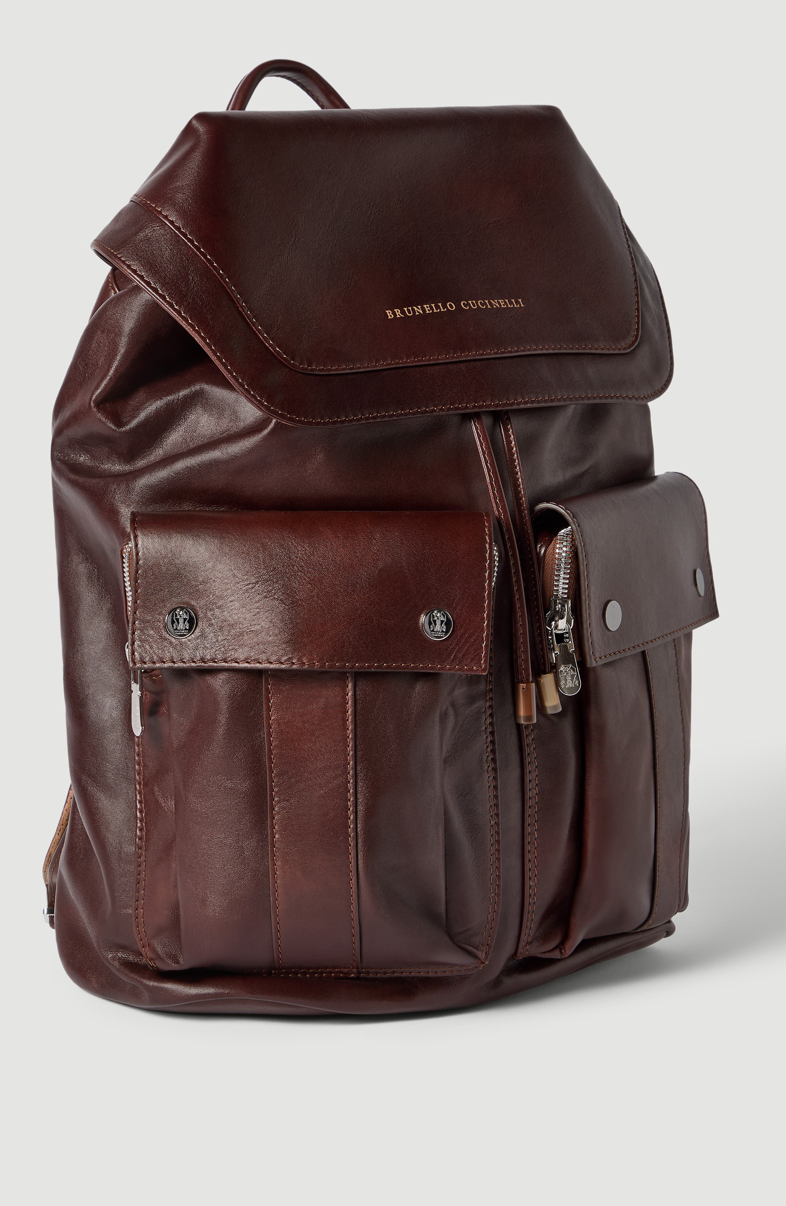 Brunello Cucinelli Calfskin leisure backpack, Alternate, color, Rust Brown