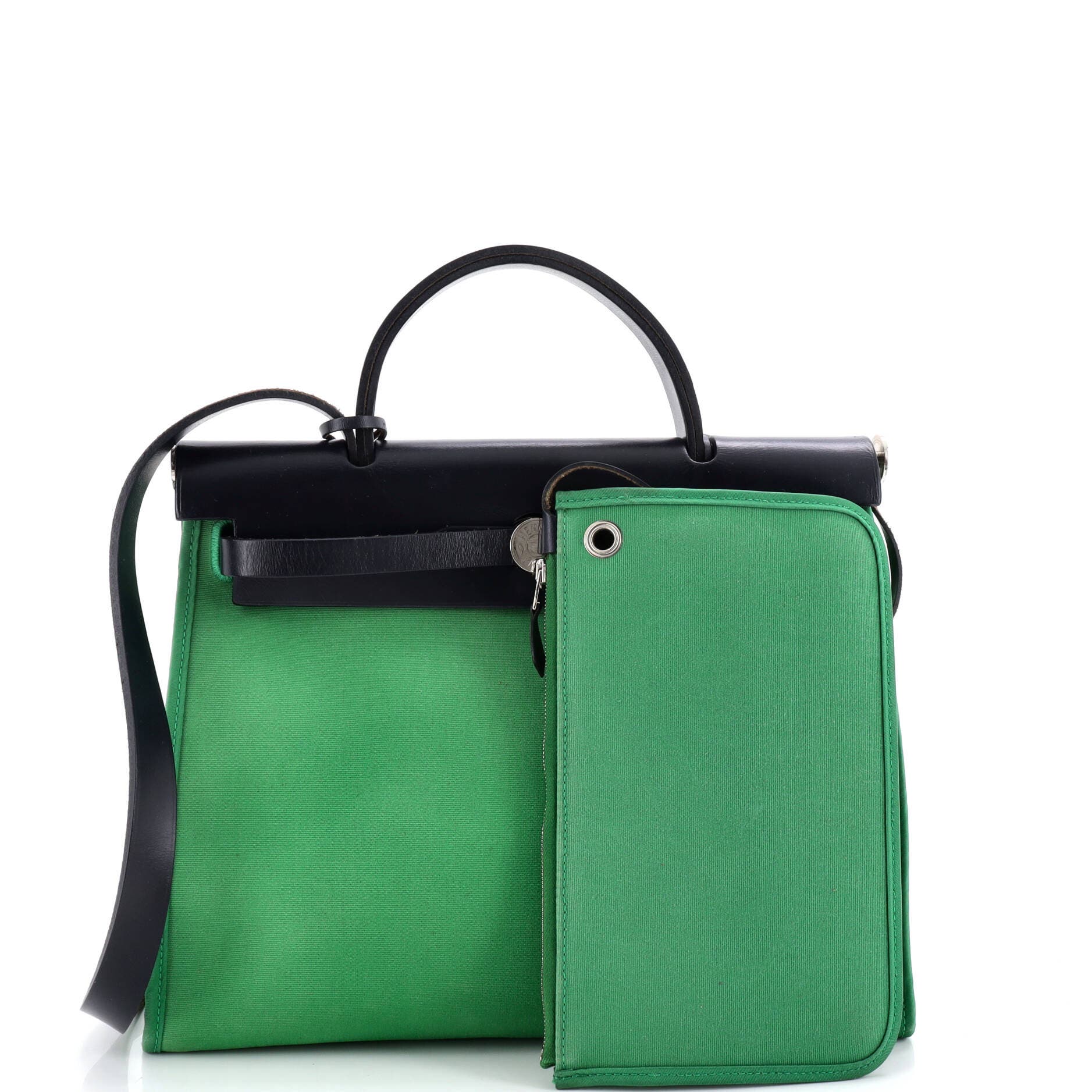 Pre-Owned Hermes Herbag Zip Leather and Toile 31, Alternate, color, Green