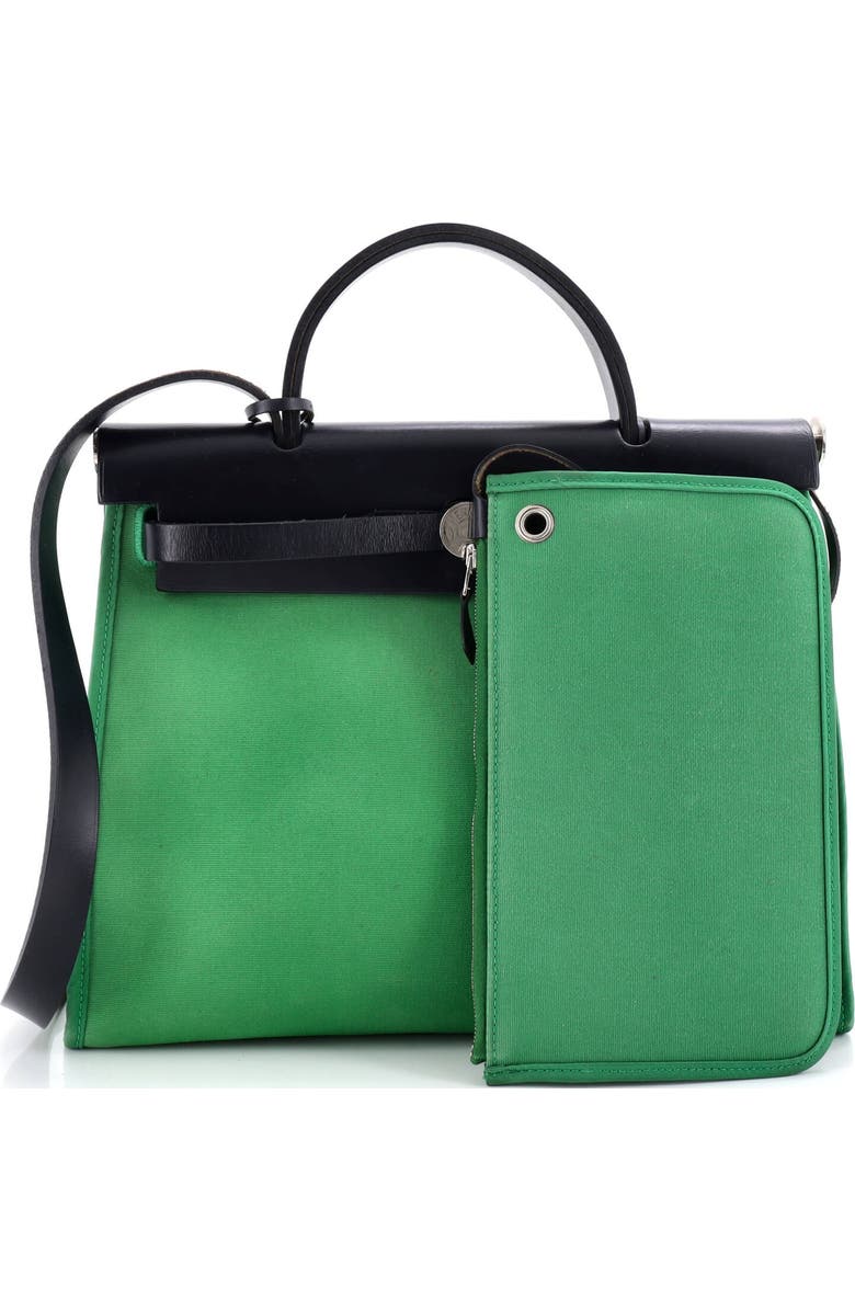Pre-Owned Hermes Herbag Zip Leather and Toile 31, Alternate, color, Green