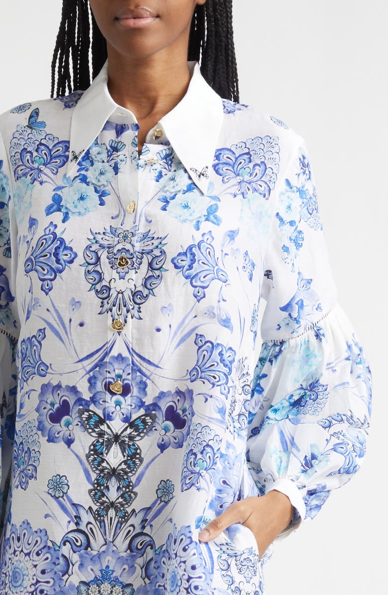 Camilla All About That Lace Long Sleeve Linen & Silk Shirtdress, Alternate, color, All About That Lace