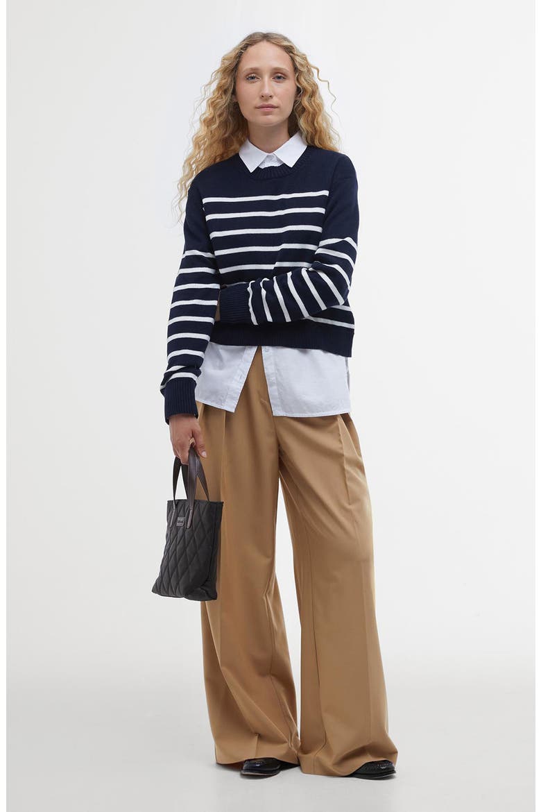 Emery Stripe Crop Cotton & Cashmere Sweater, Alternate, color, NAVY/ CLOUD
