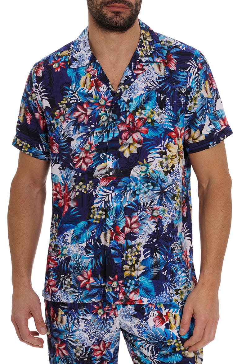 Merrick Floral Camp Shirt, Main, color, BLUE MULTI