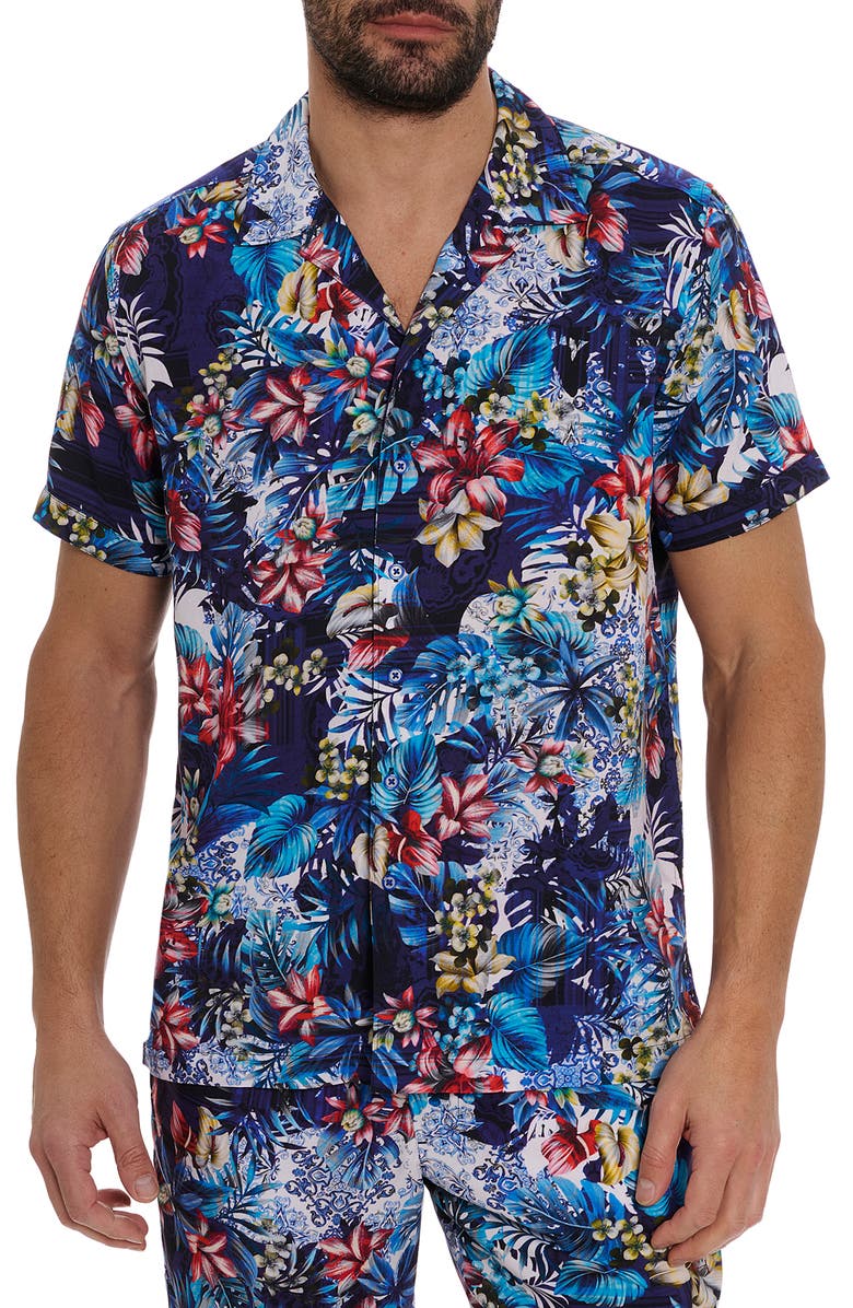 Robert Graham Merrick Floral Camp Shirt, Main, color, Blue Multi