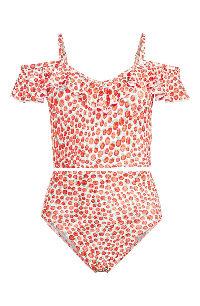 Lands' End Pique Ruffle Tankini Top and High Waisted Bottom Swimsuit Set, Alternate, color, 