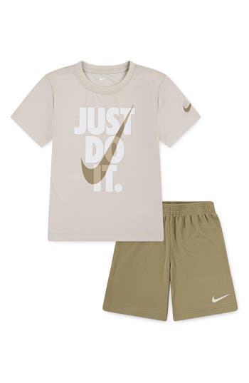 Nike Just Do It T-shirt & Shorts Set In Parachute Beige