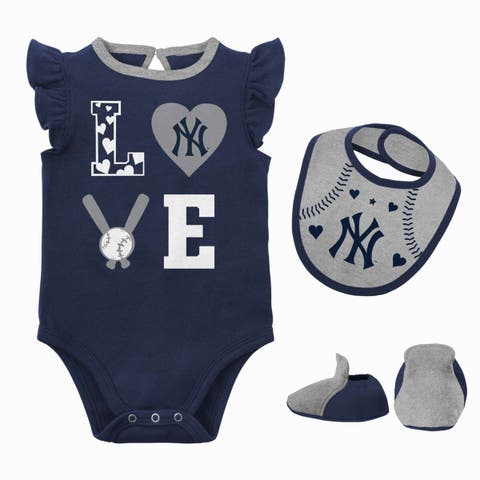 Newborn & Infant Navy/Heather Gray New York Yankees Three-Piece Love of Baseball Bib Bodysuit & Booties Set