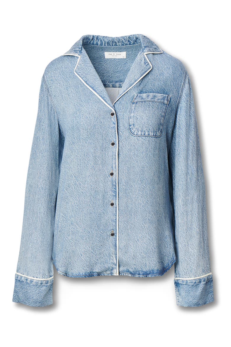 rb Miramar Slink Lounge Trompe L'Oeil Faux Denim Button-Up Shirt, Alternate, color, ZOE