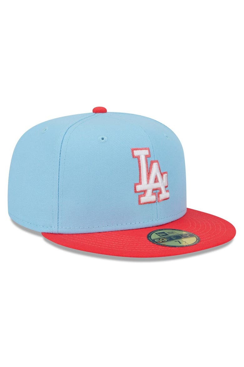 Men's New Era Light Blue/Red Los Angeles Dodgers Spring Color Two-Tone 59FIFTY Fitted Hat, Alternate, color, Light Blue