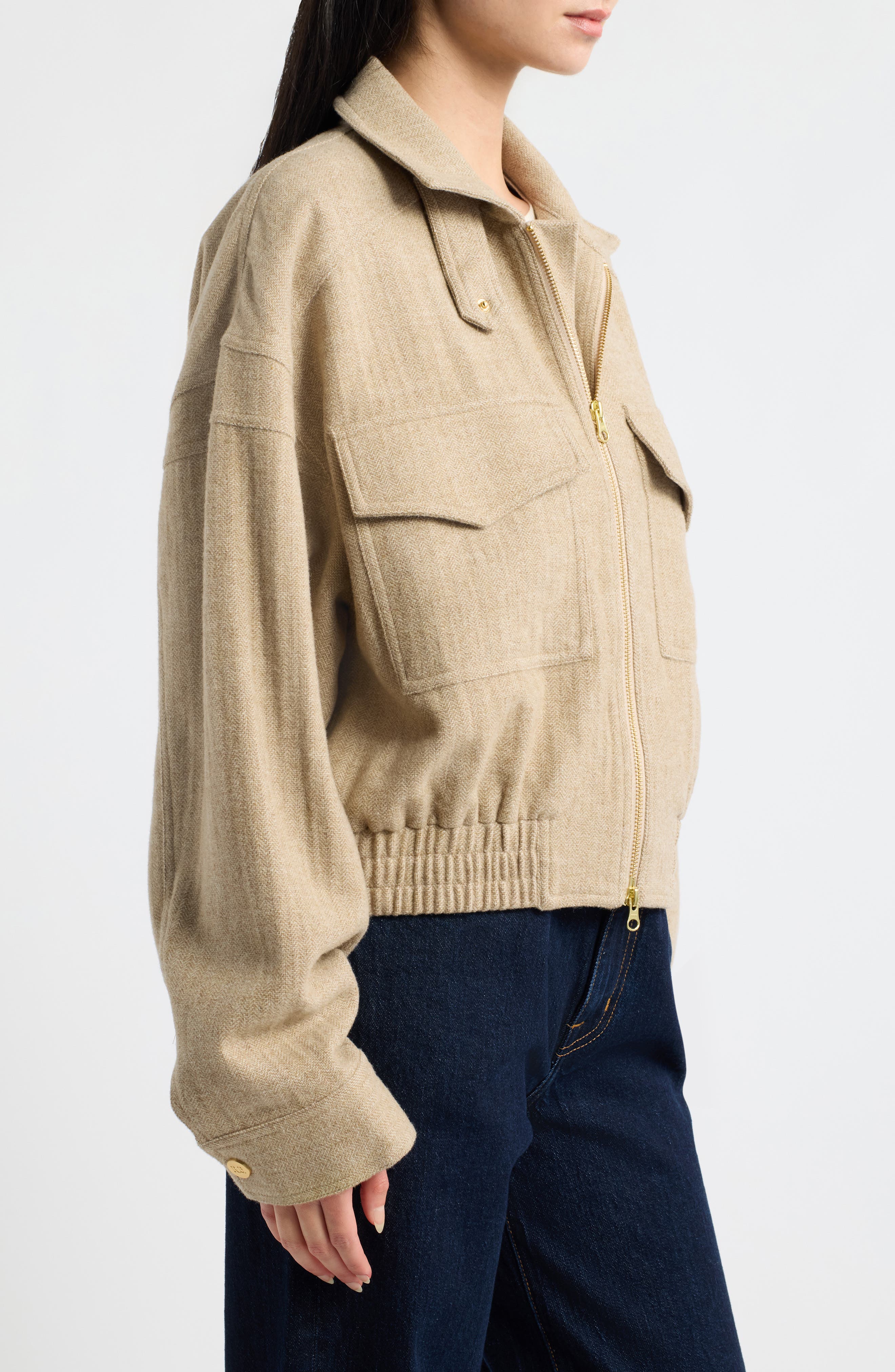ROWING BLAZERS Herringbone Funnel Neck Wool Blend Jacket (Women ...