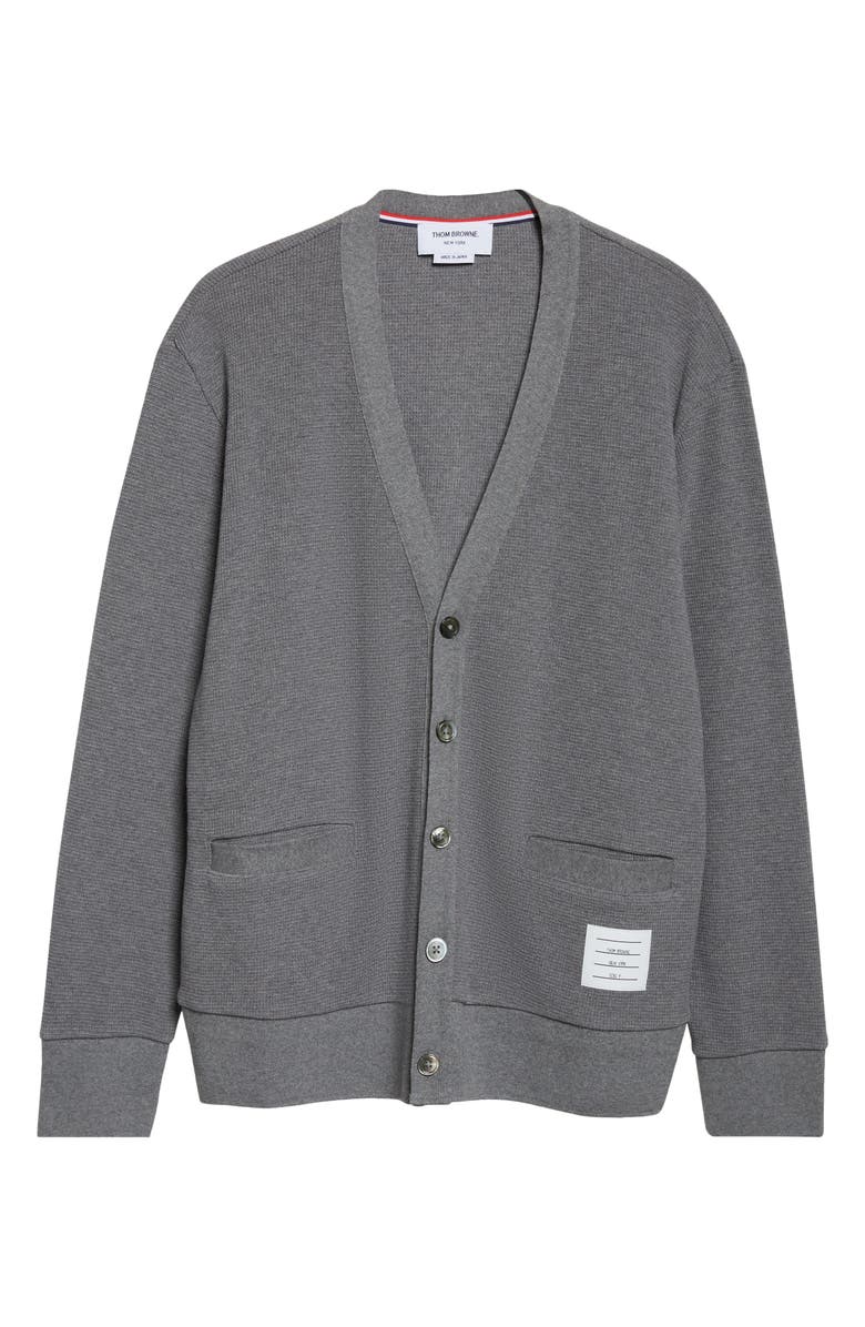 Thom Browne Waffle Knit V-Neck Cardigan, Alternate, color, Med Grey
