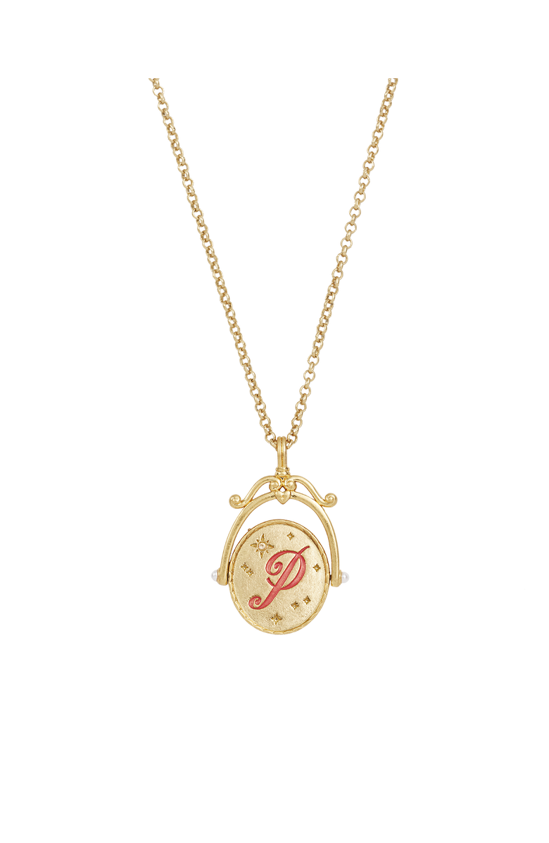 Fable England P Initial Peony Gold Spinner Chain Necklace, Main, color, Gold