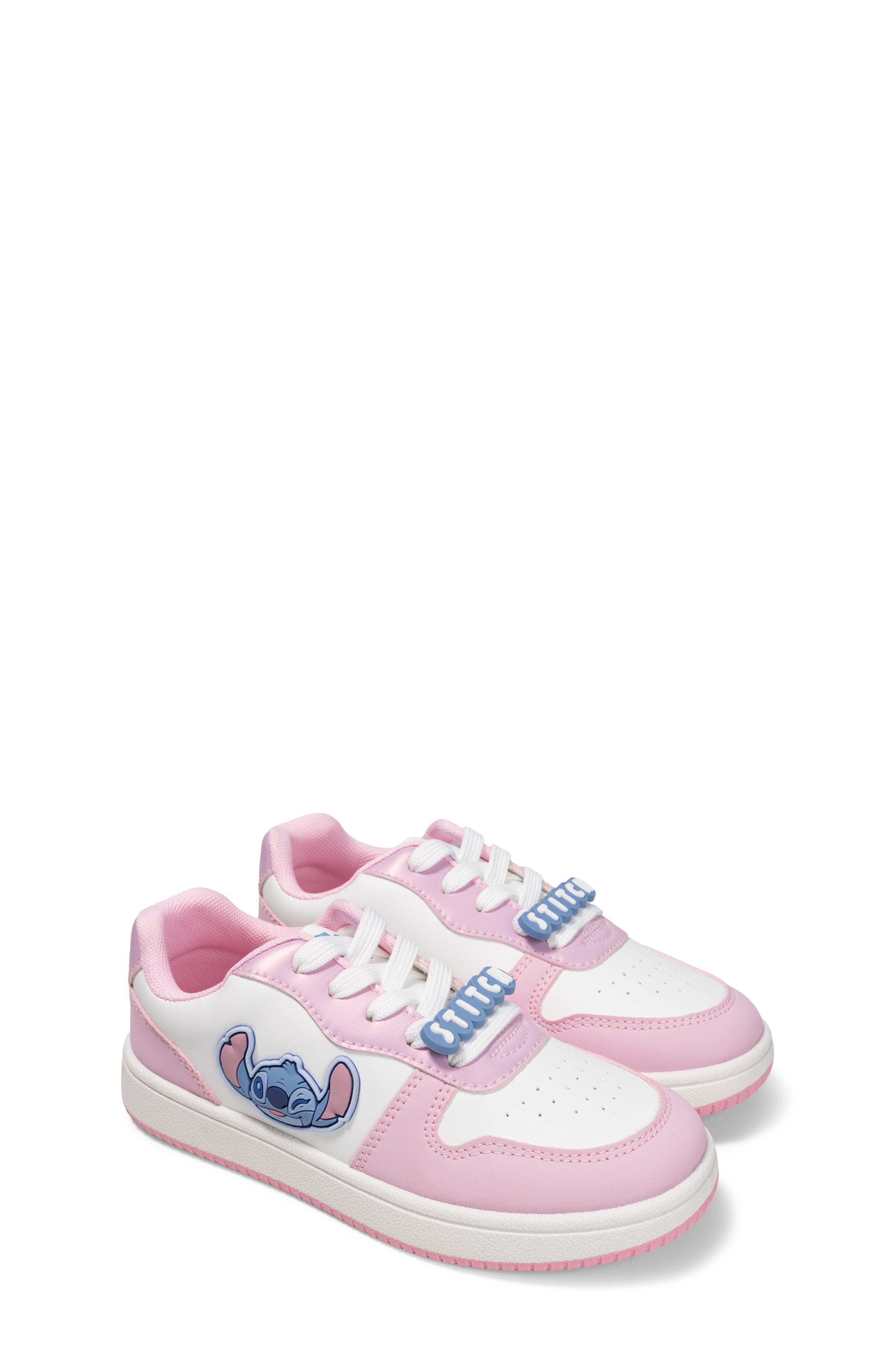 Kids' Stitch Faux Leather Court Sneaker, Alternate, color, WHITE/ PINK