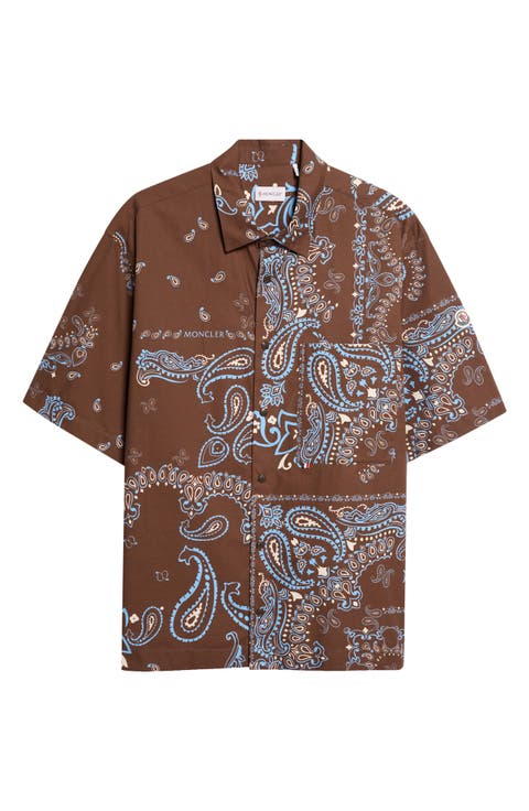 Bandana Print Short Sleeve Cotton Button-Up Shirt