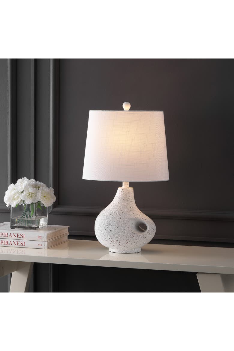 Charlotte 24" Minimalist Designer Iron/Resin Oval Shade LED Table Lamp, White Terrazzo, Alternate, color, White Terrazzo