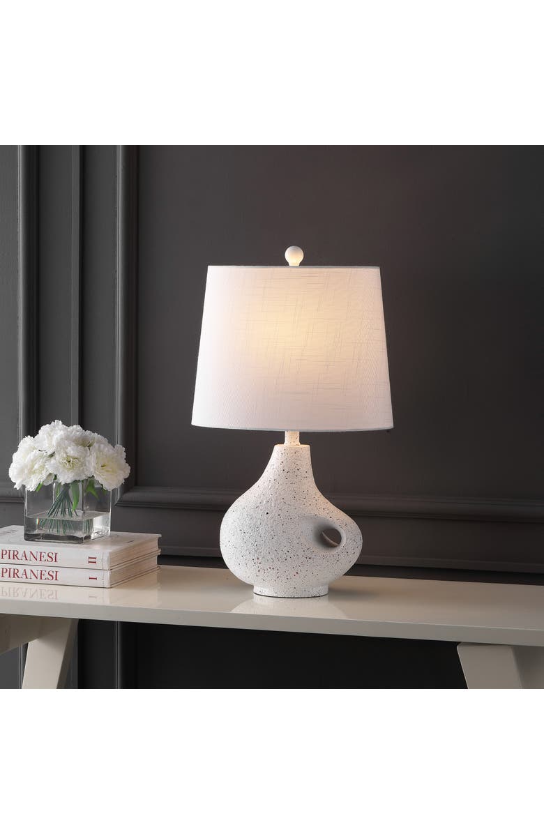 JONATHAN Y Charlotte 24" Minimalist Designer Iron/Resin Oval Shade LED Table Lamp, White Terrazzo, Alternate, color, White Terrazzo