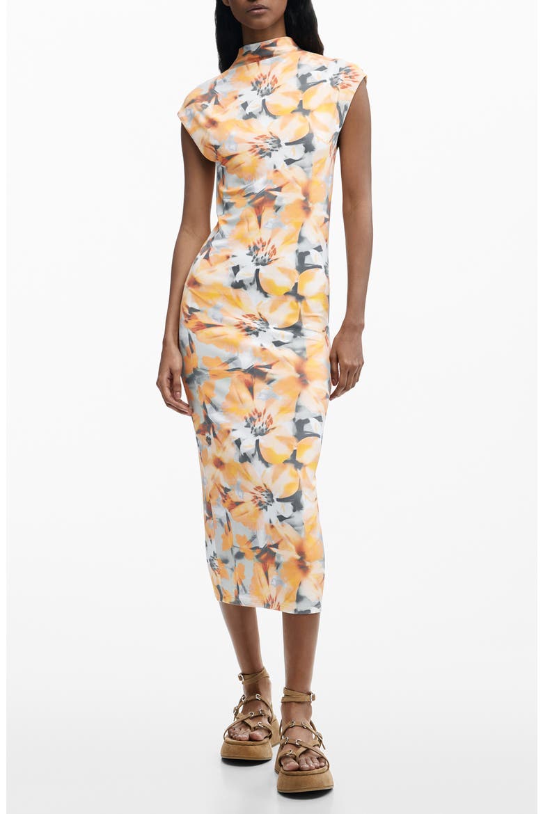 Floral Print Cap Sleeve Dress, Main, color, LIGHT ORANGE