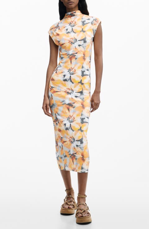 Floral Print Cap Sleeve Dress