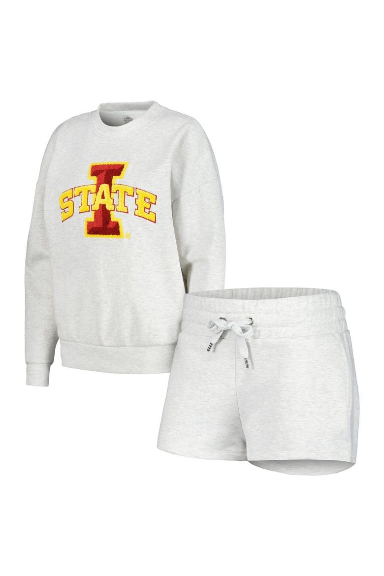 Women's Gameday Couture Ash Iowa State Cyclones Team Effort Pullover Sweatshirt & Shorts Sleep Set, Main, color, Ash